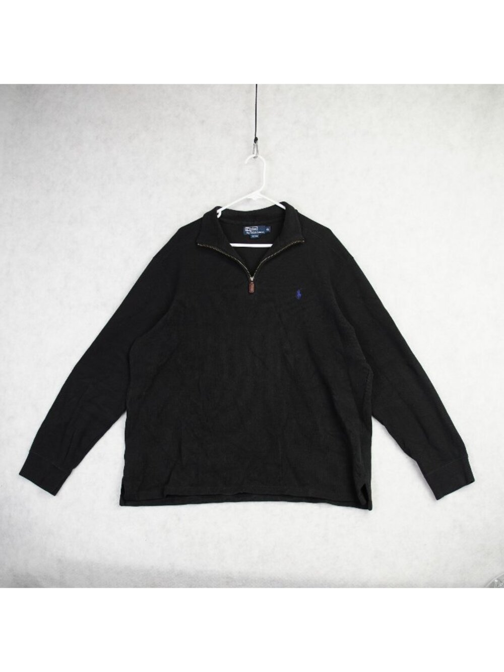 Polo Ralph Lauren Mens Black 1/4 Zip Pullover Sweater XL Ribbed Collar Blue Pony
